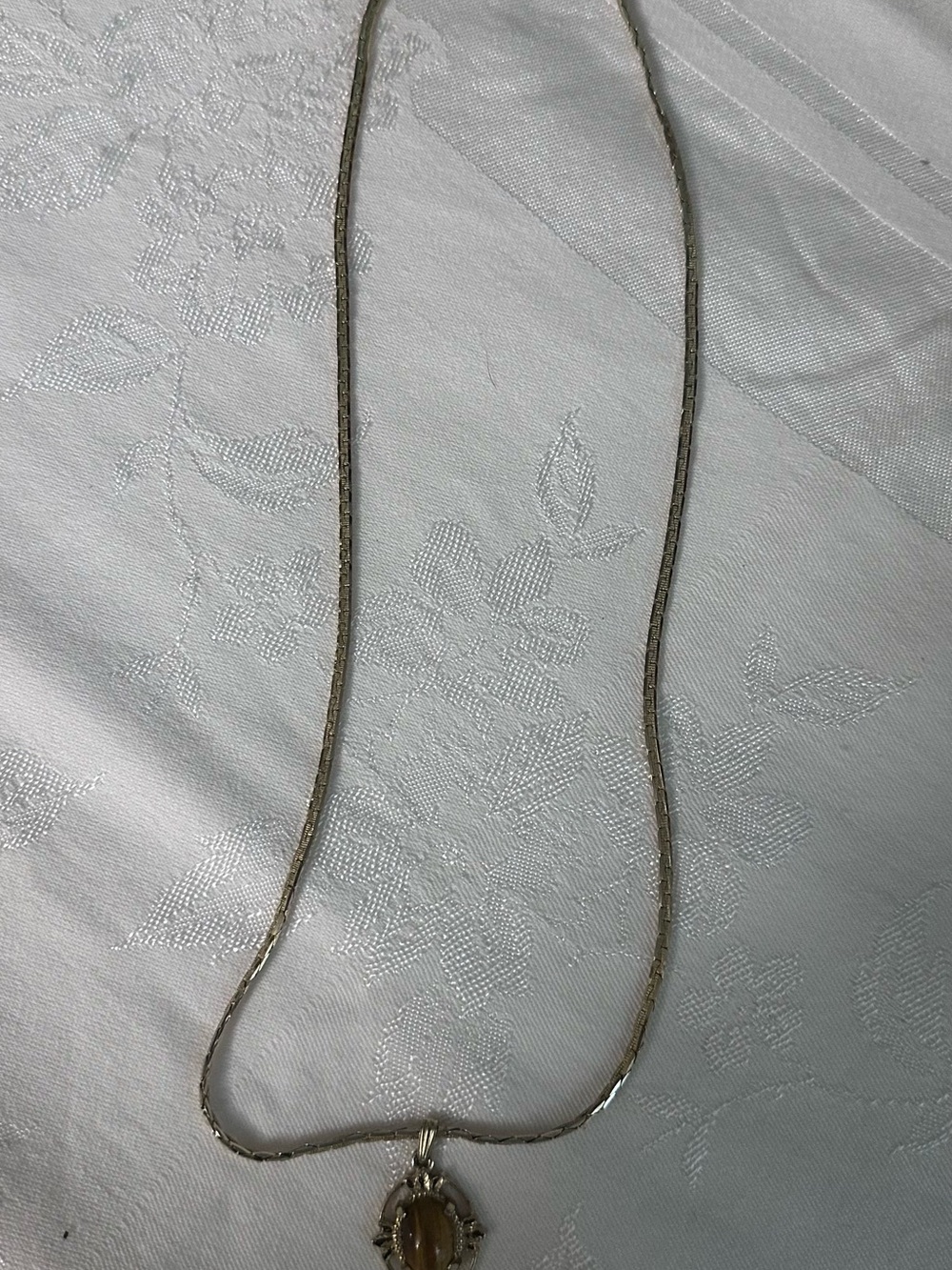 Silver-Tone Women's Pendant Necklace with Amber Center
